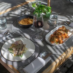 a selection of dishes from the dinner menu served in the restaurant at Kalipay Resort Siargao