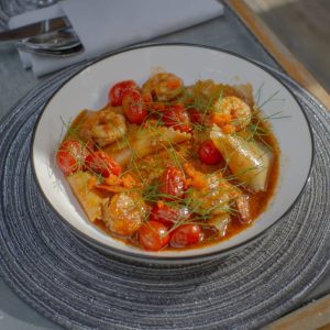 a pasta dish served at dinner in the restaurant at Kalipay Resort Siargao