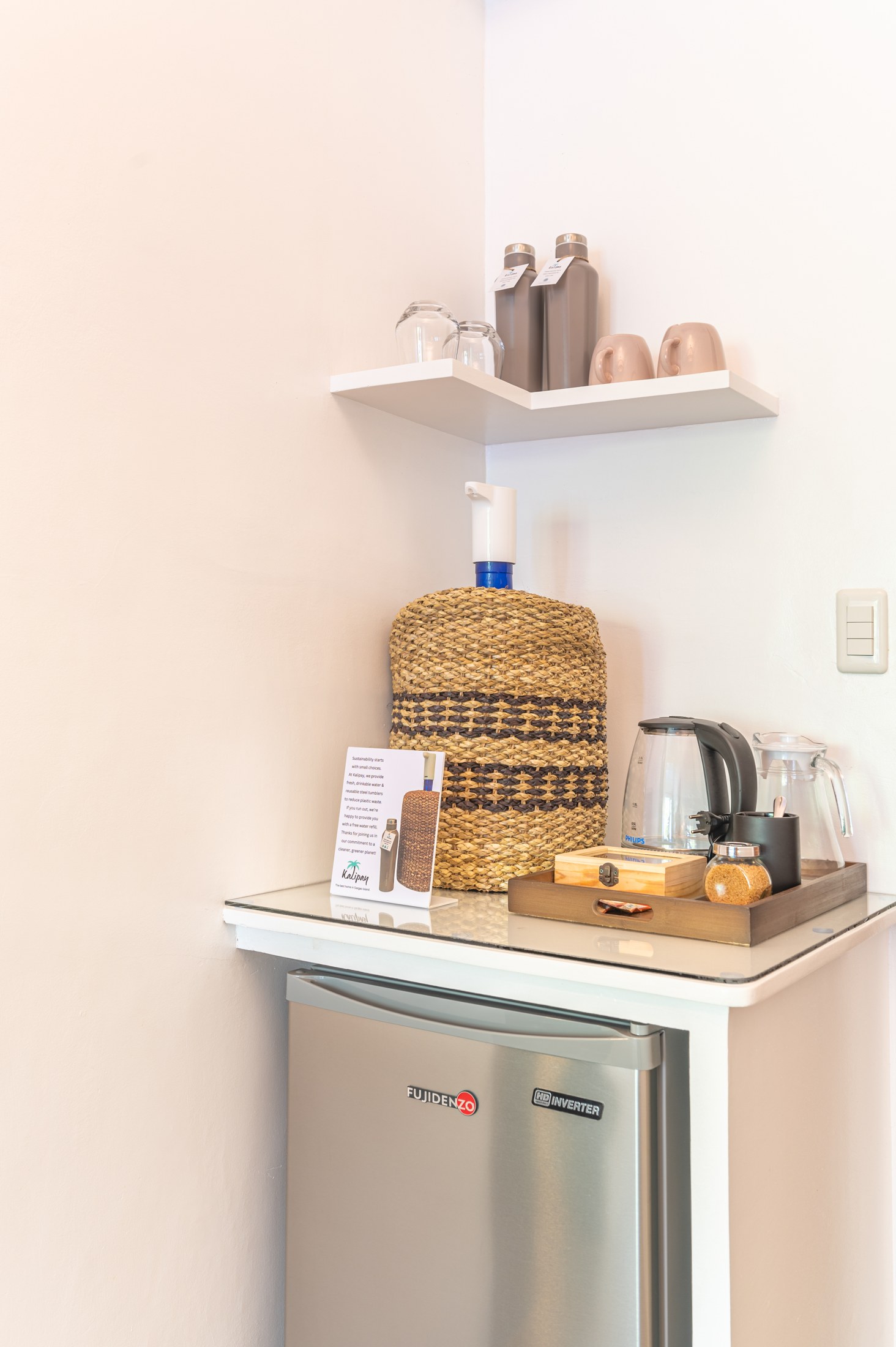 Minibar, with complimentary drinking water, tea and coffee