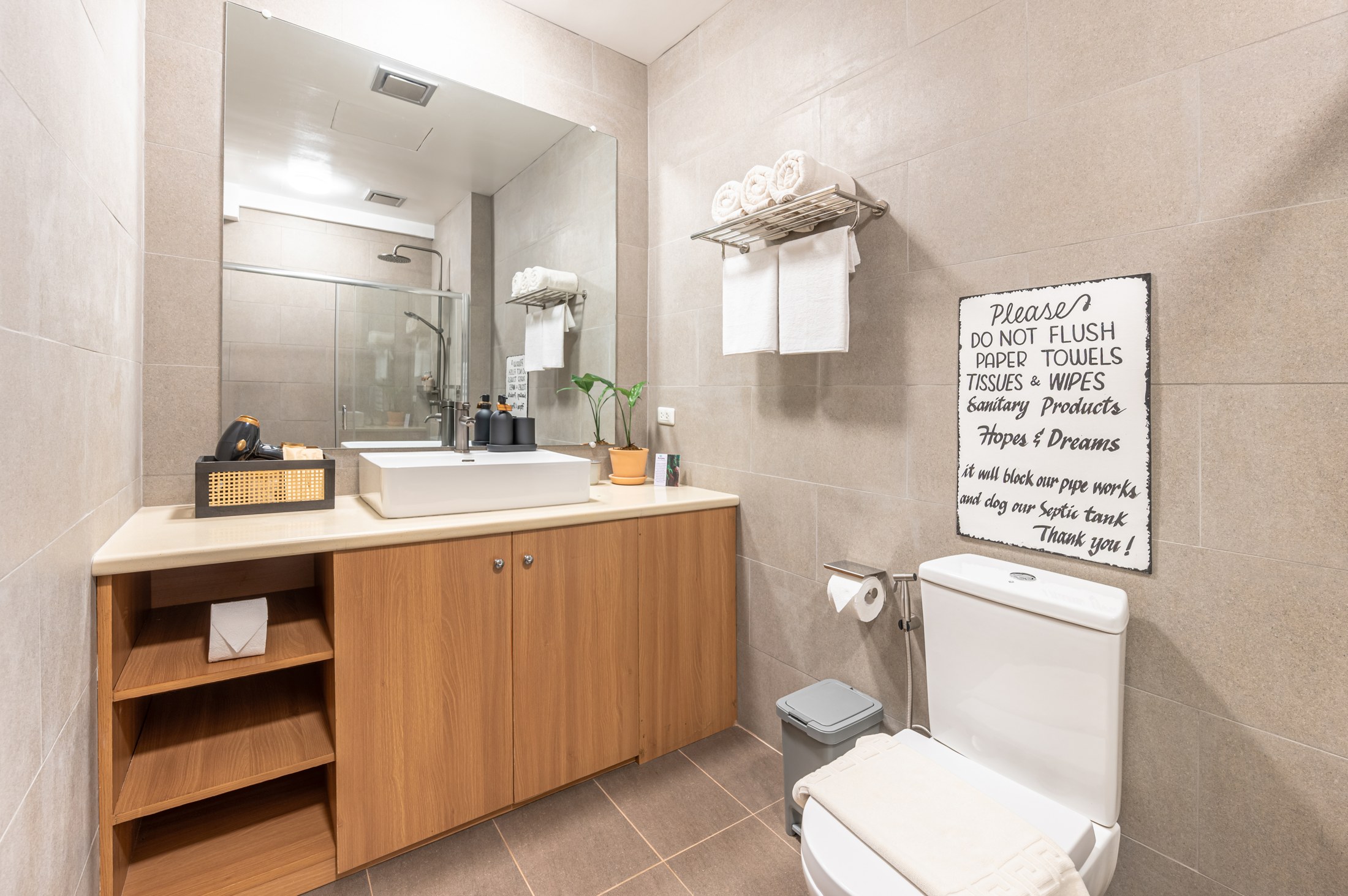 Bathroom vanity, mirror and storage