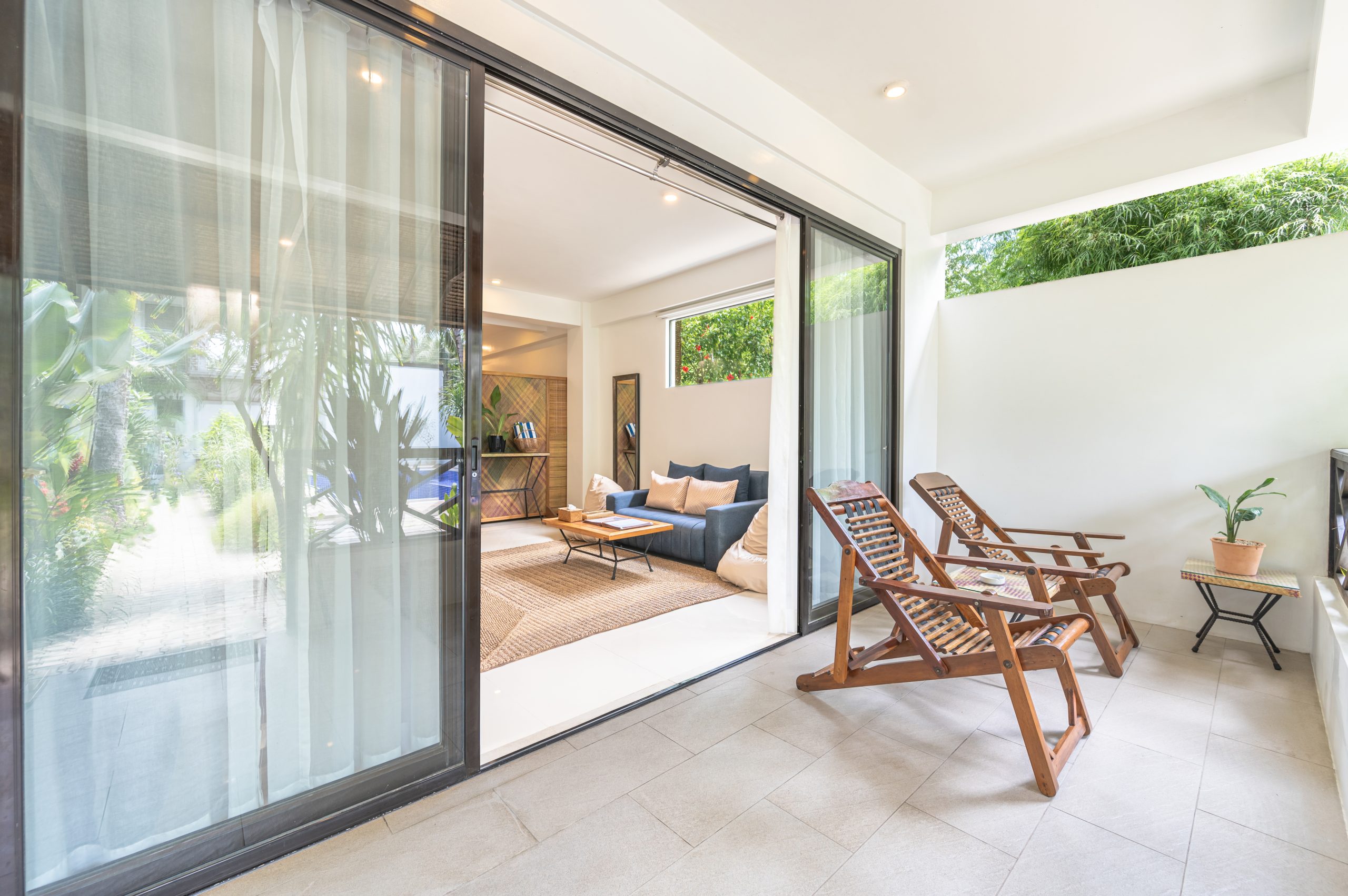 Balcony seating opening into the Studio living area